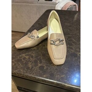 Clarks Calla Rose Tan Leather Chain Link Square Toe Loafers Shoes 26174854 10M